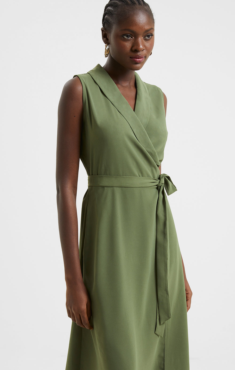 Shawl Sleeveless Midi Dress Olive Green | French Connection UK