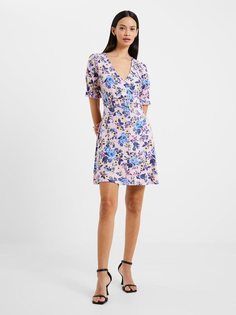 Vee Button-Through Mini Dress Pastel Pink | French Connection UK