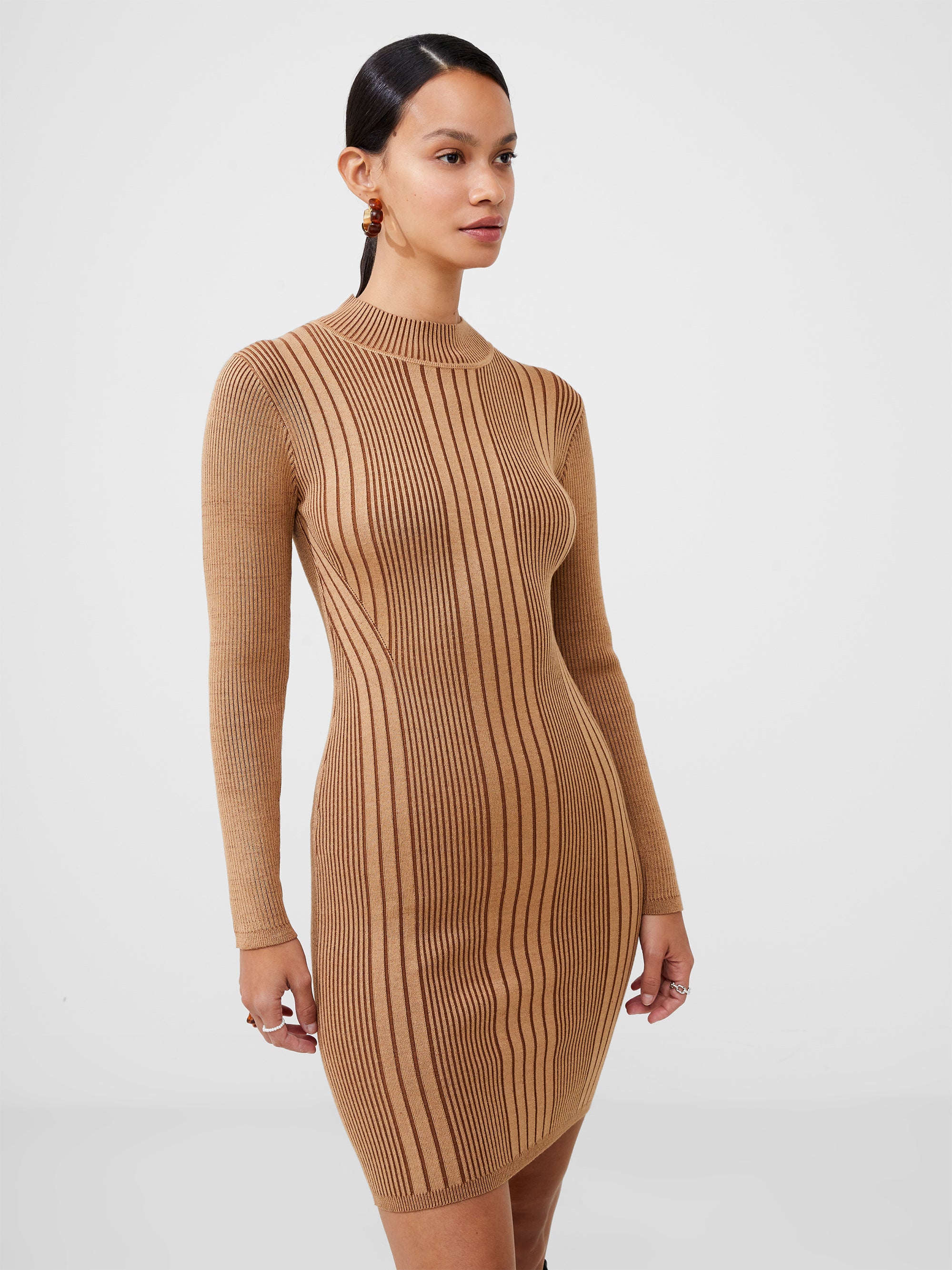 Round neck plain blend bodycon dress cheap