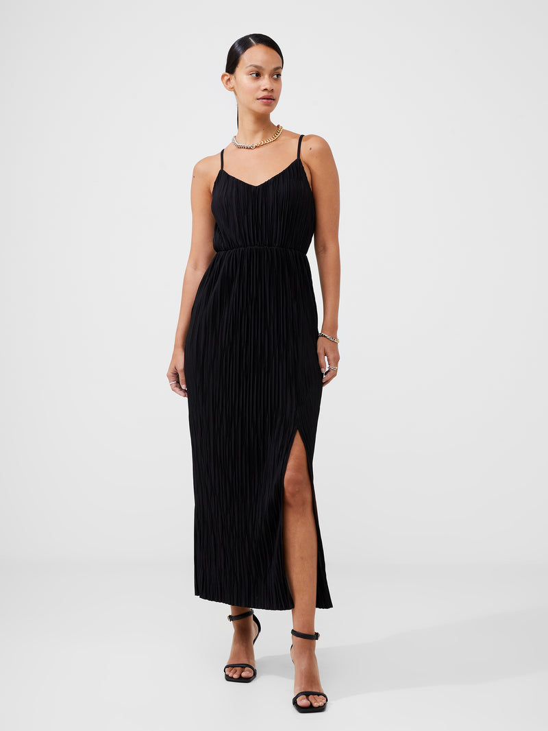 Strappy Plisse Jersey Maxi Dress Black | French Connection UK