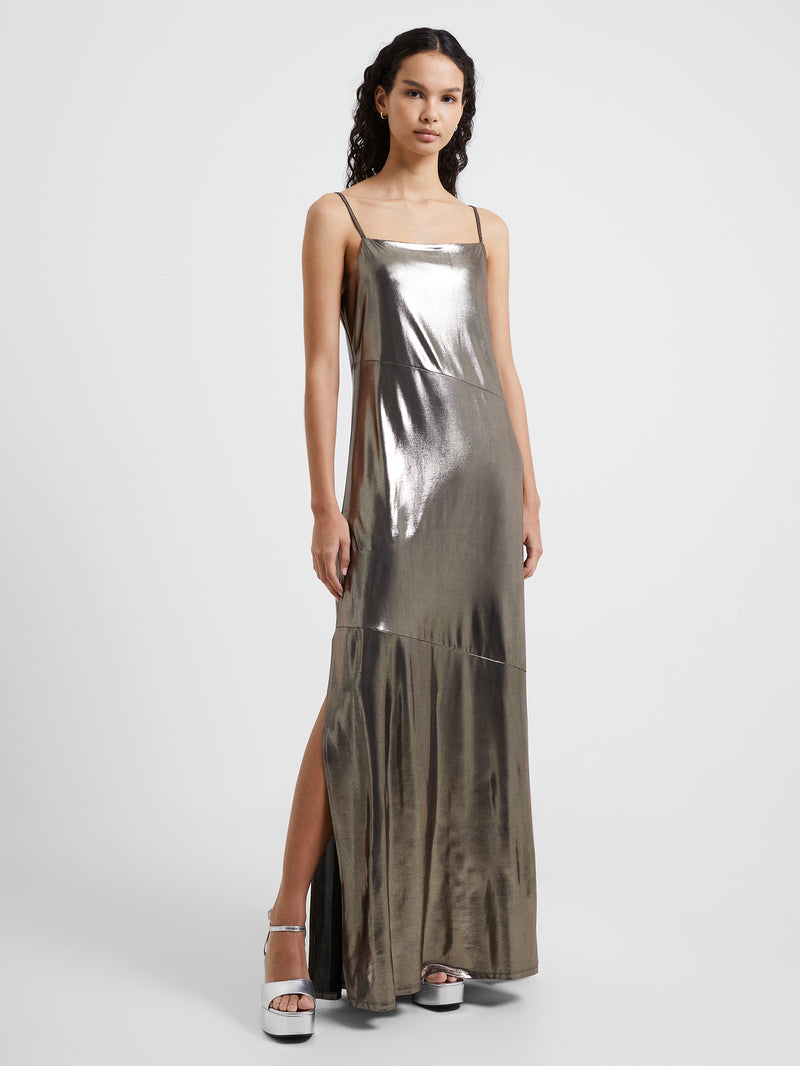 Ronja Liquid Metal Maxi Slip Dress Silver