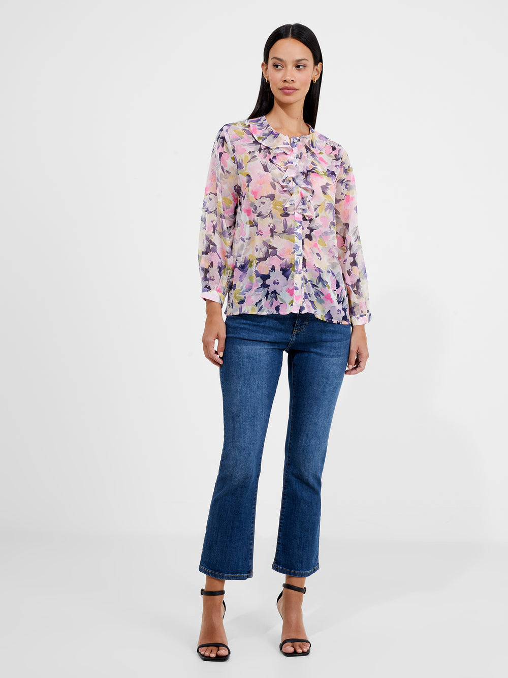 Frill Henley Collar Shirt Pastel Pink French Connection UK