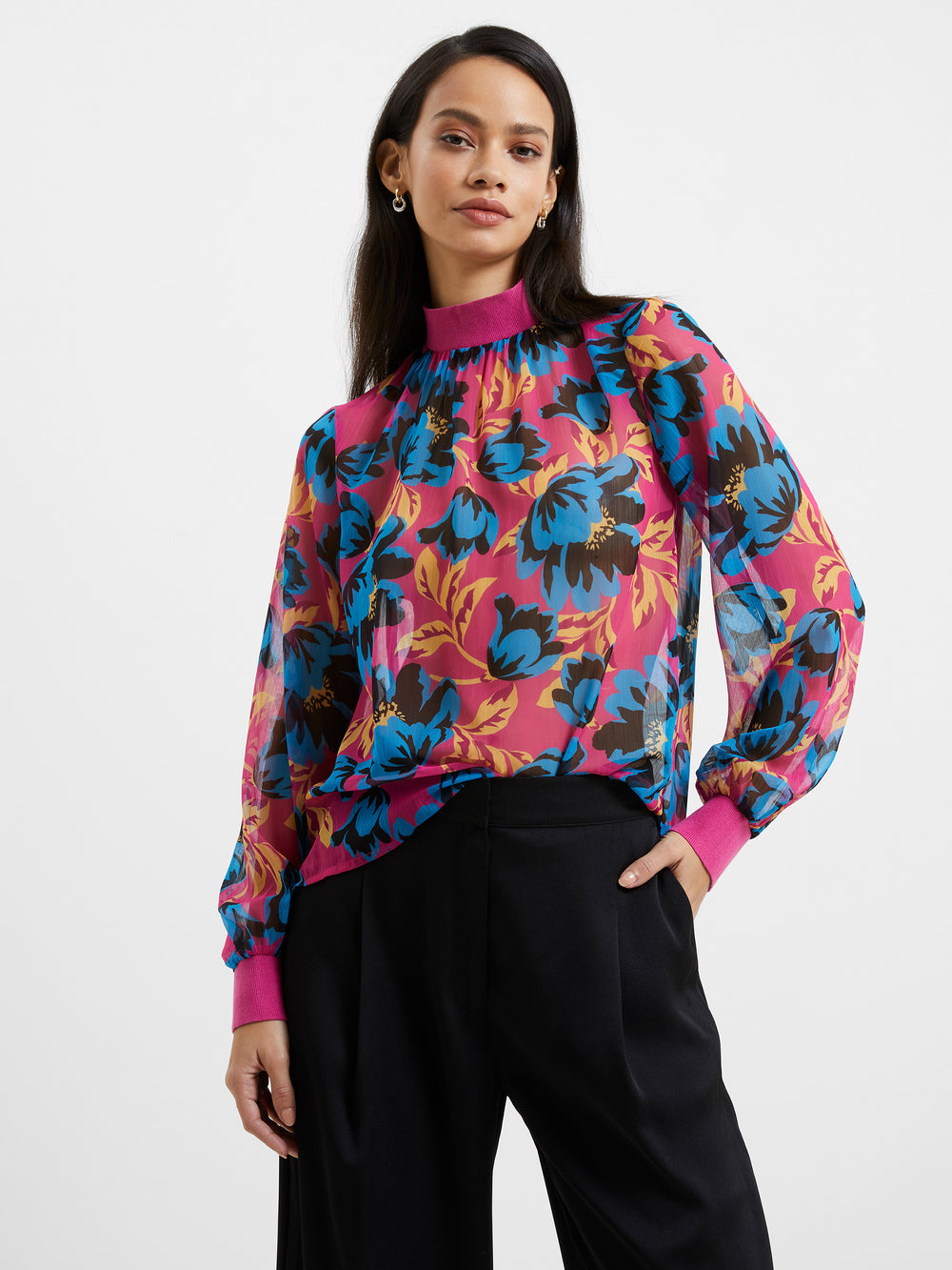 Darla Recycled Eloise High Neck Top Fuschia | French Connection UK