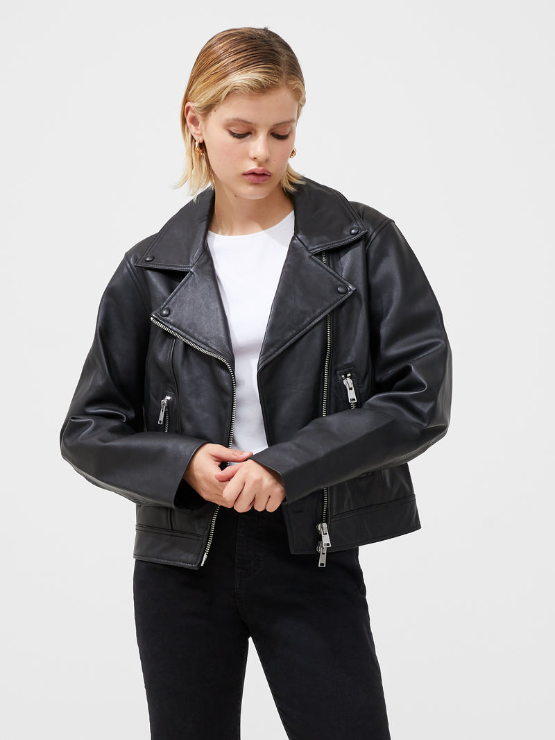 Connie Leather Biker Jacket Black | French Connection UK