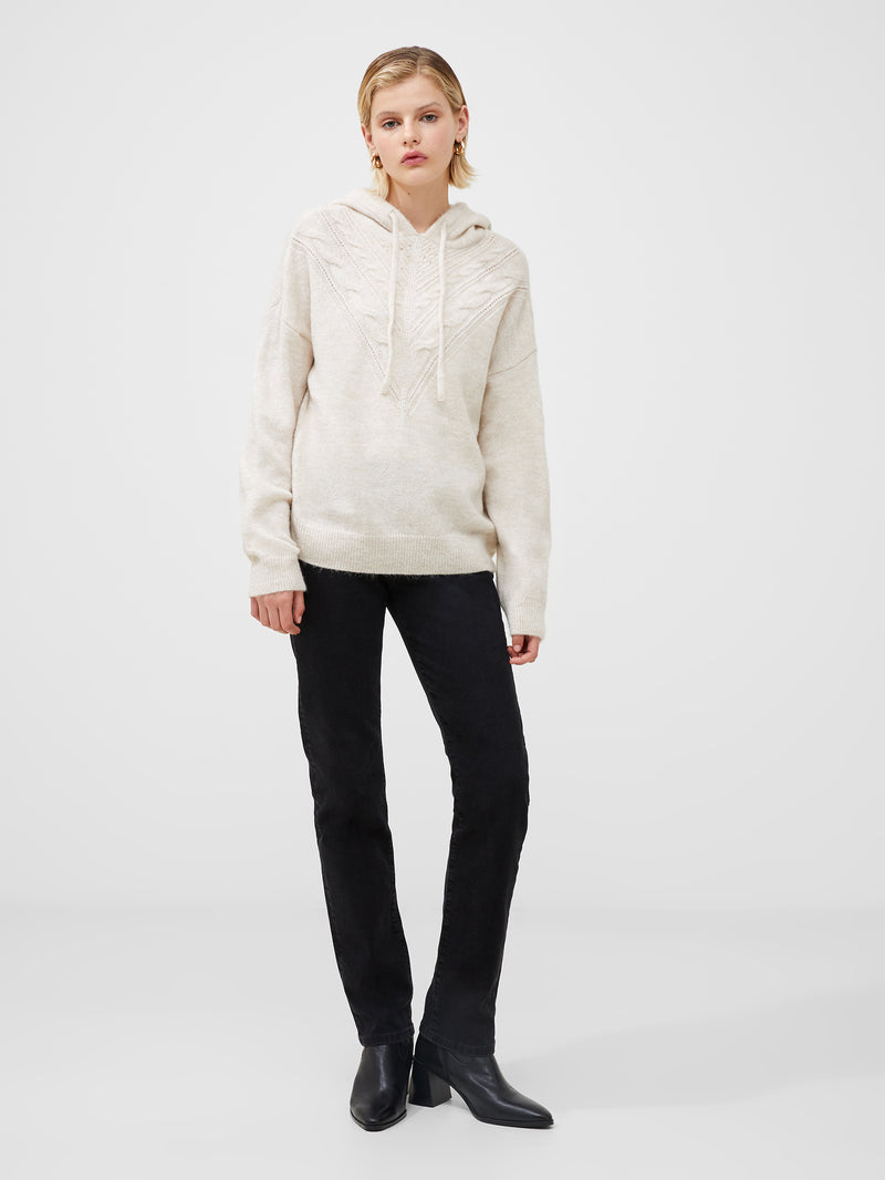 Cable Knit Chevron Hoodie Oatmeal Mel | French Connection UK