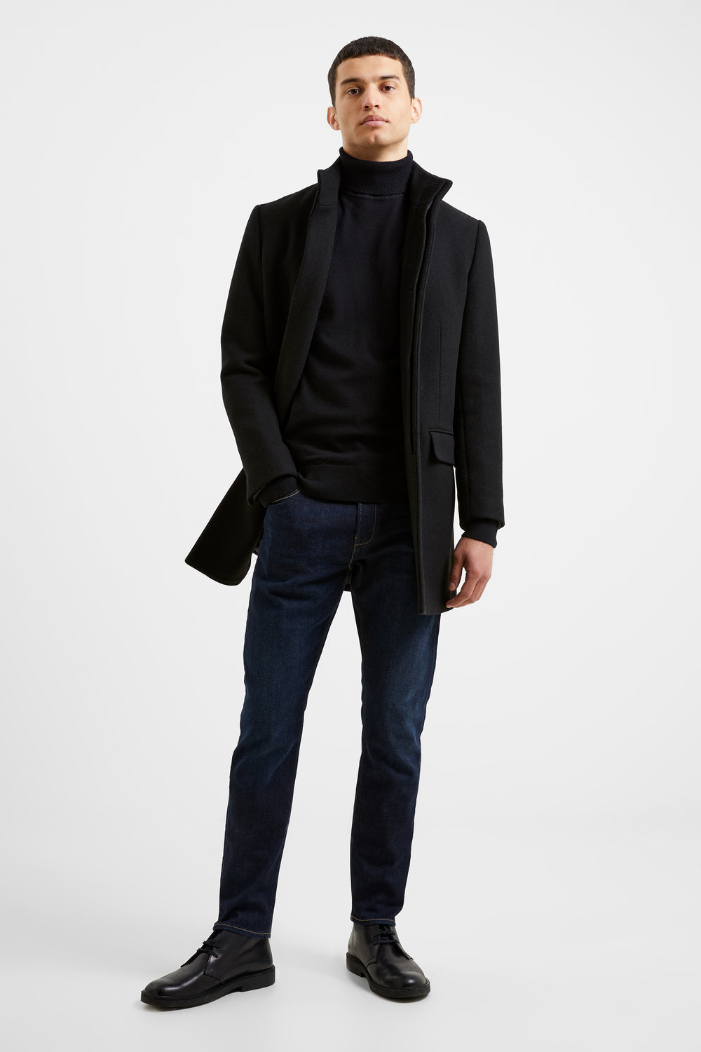 Funnel Neck Mid Length Coat Black French Connection UK