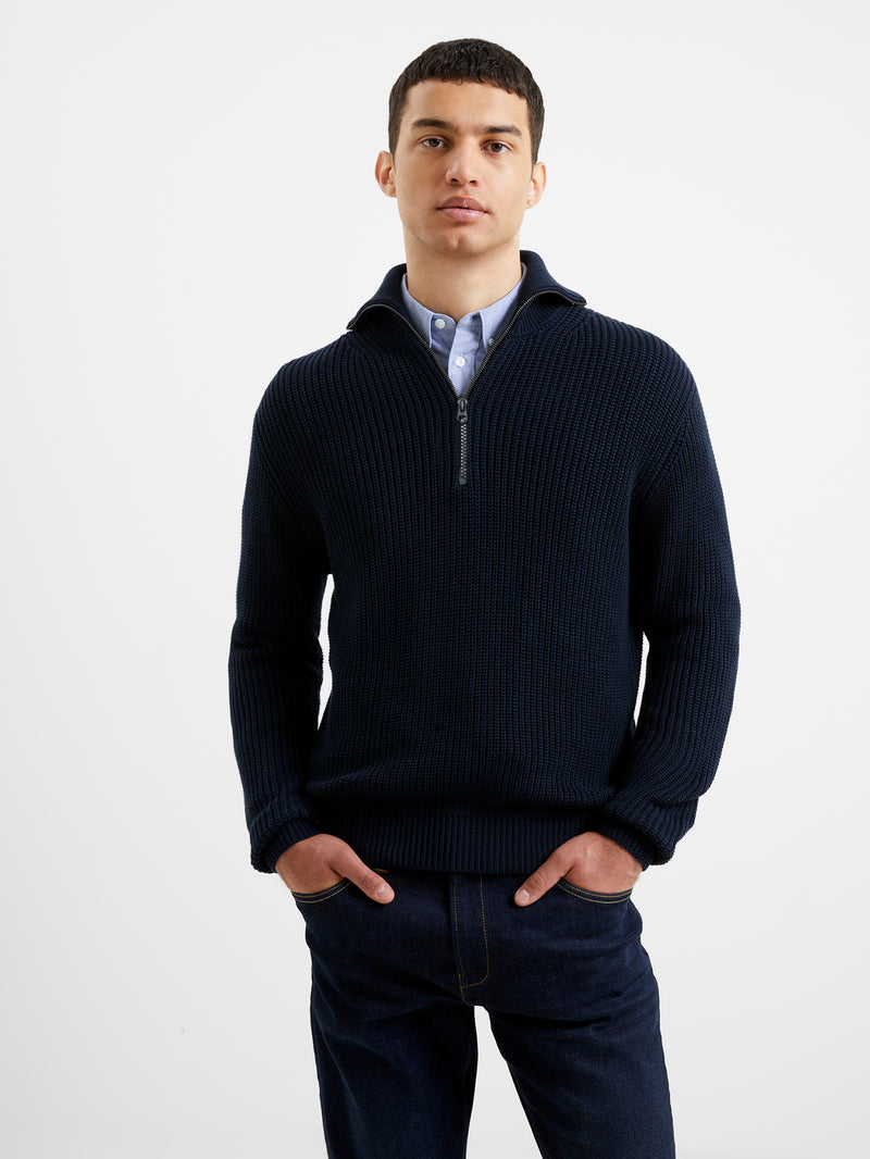 Cotton Half Zip Jumper Marine | French Connection UK