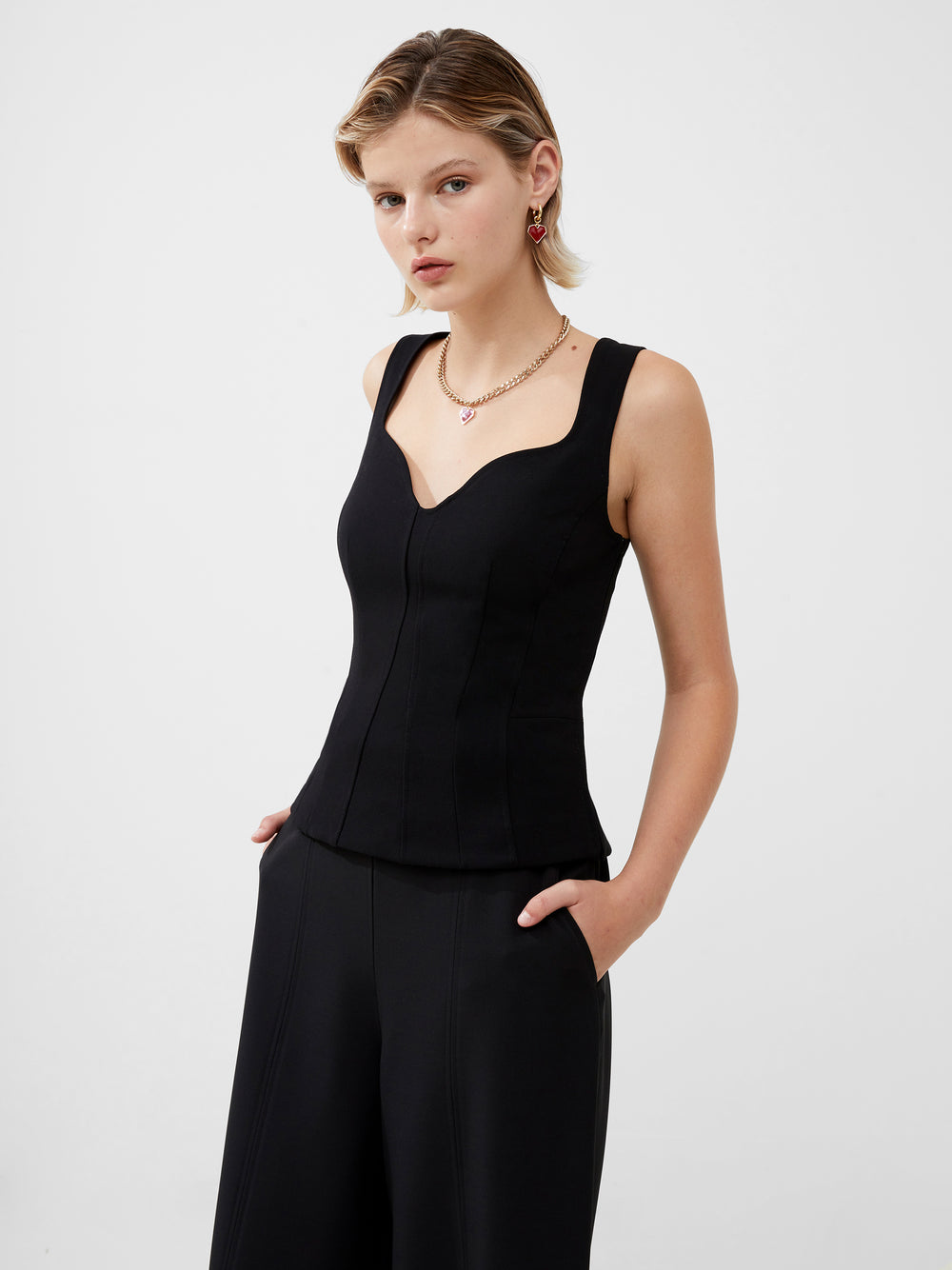 Whisper Sweetheart Neck Top Blackout | French Connection UK