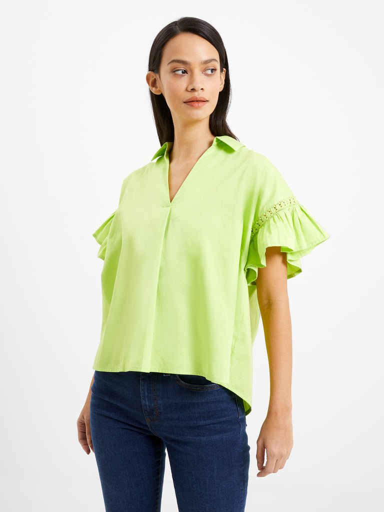 Sindey Cotton Satin Shirt Sharp Green | French Connection UK