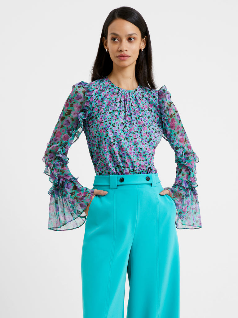 Alezzia Ely Jacquard Mix Top Jaded Teal | French Connection UK