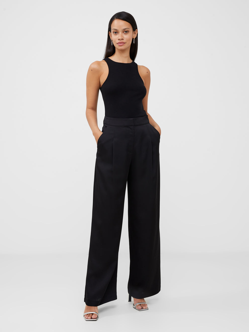 Harlow Recycled Satin Trousers Blackout | French Connection UK
