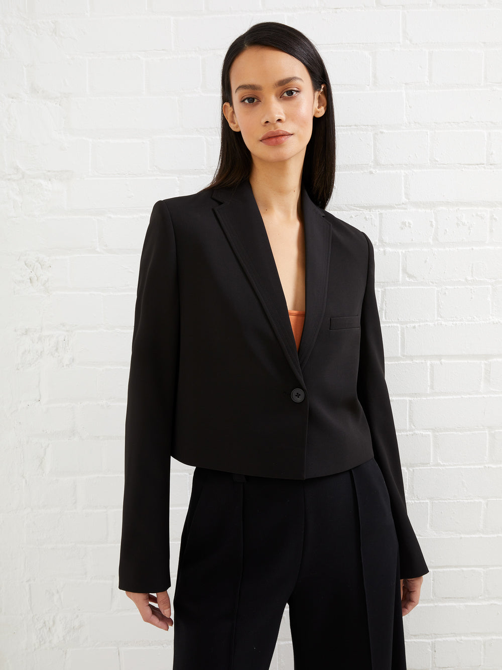 Echo Crepe Cropped Blazer Blackout French Connection UK