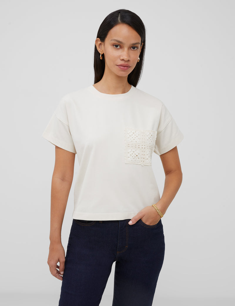 Crochet Pocket T-Shirt Classic Cream | French Connection UK