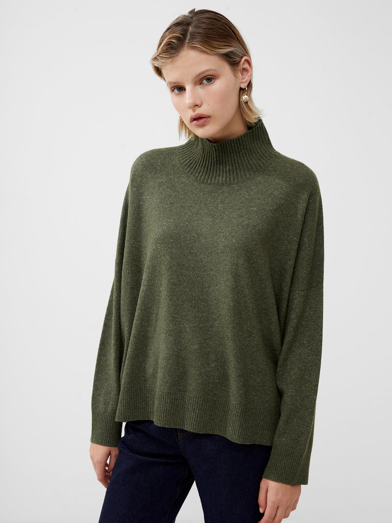 Jeanie Vhari Recycled Roll Neck Jumper Olive Night Mel | French ...