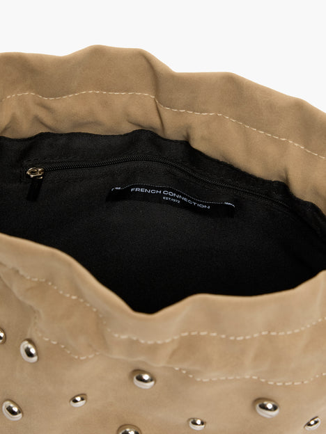 Faux Suede Studded Bucket Bag