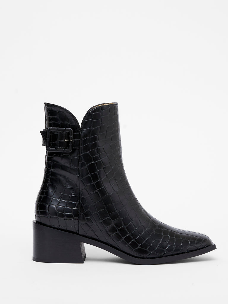 Connic Croc Ankle Boots Black Croc | French Connection UK
