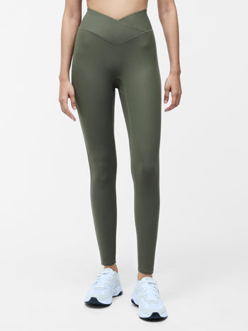 Khaki High-Waisted Crossover Gym Leggings