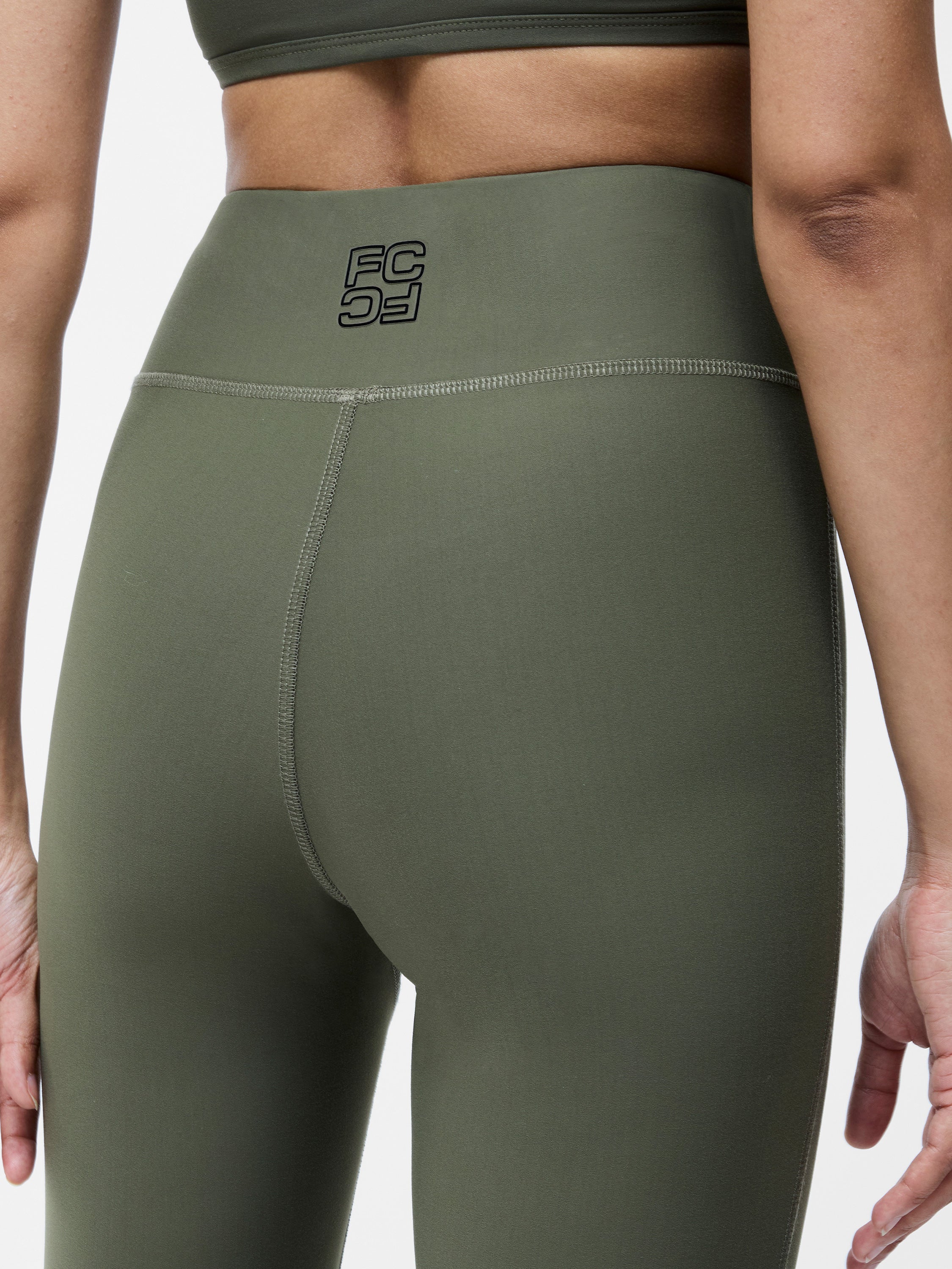 Khaki High-Waisted Crossover Gym Leggings