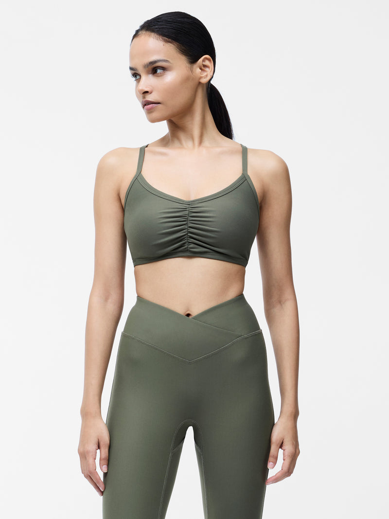 Khaki Ruched Sports Bra