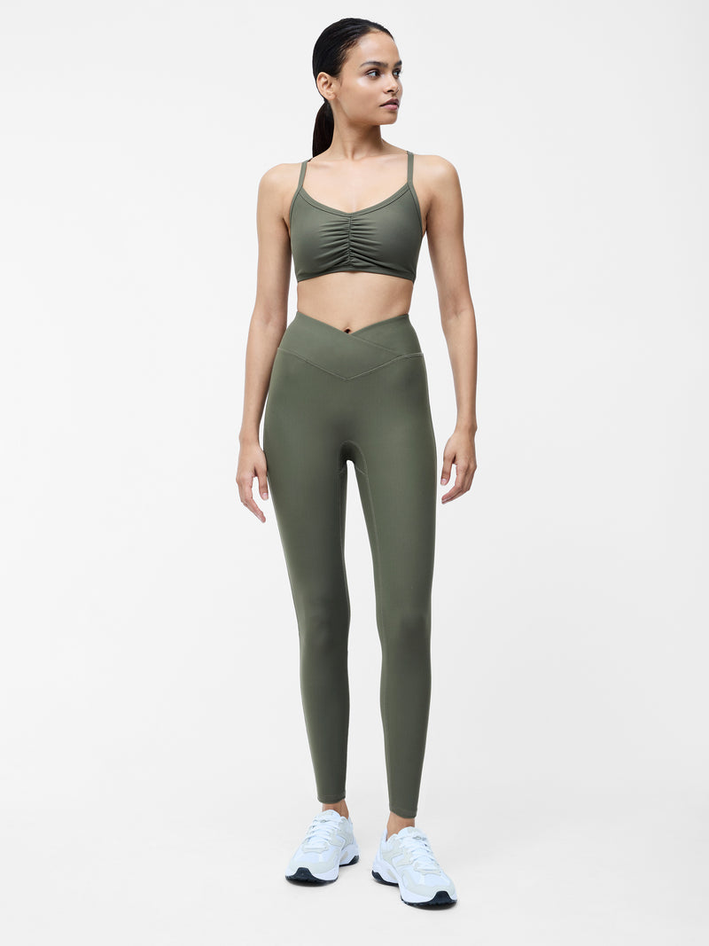 Khaki Ruched Sports Bra