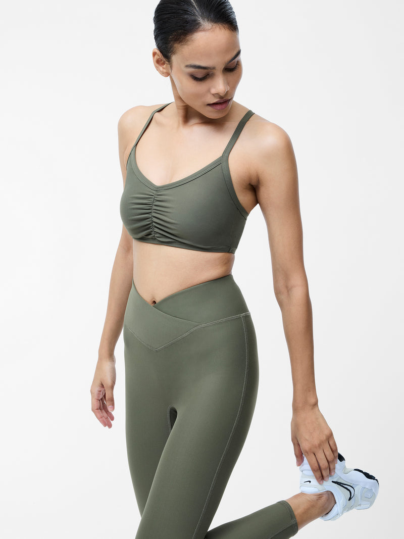 Khaki Ruched Sports Bra