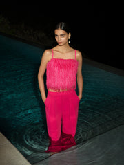 Sonia Textured Strappy Pink Crop Top
