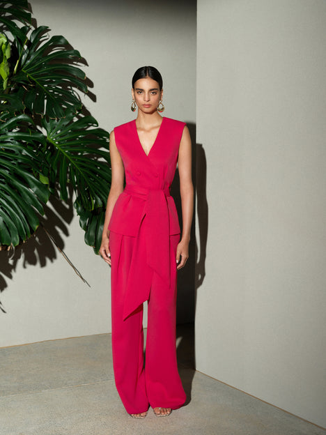 Tiana Self Tie V-Neck Pink Waistcoat