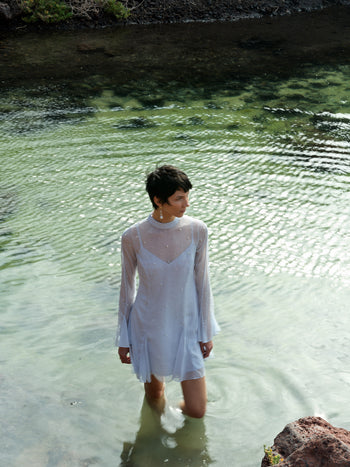 Elizabeth Chiffon Faux Pearl Mini Dress