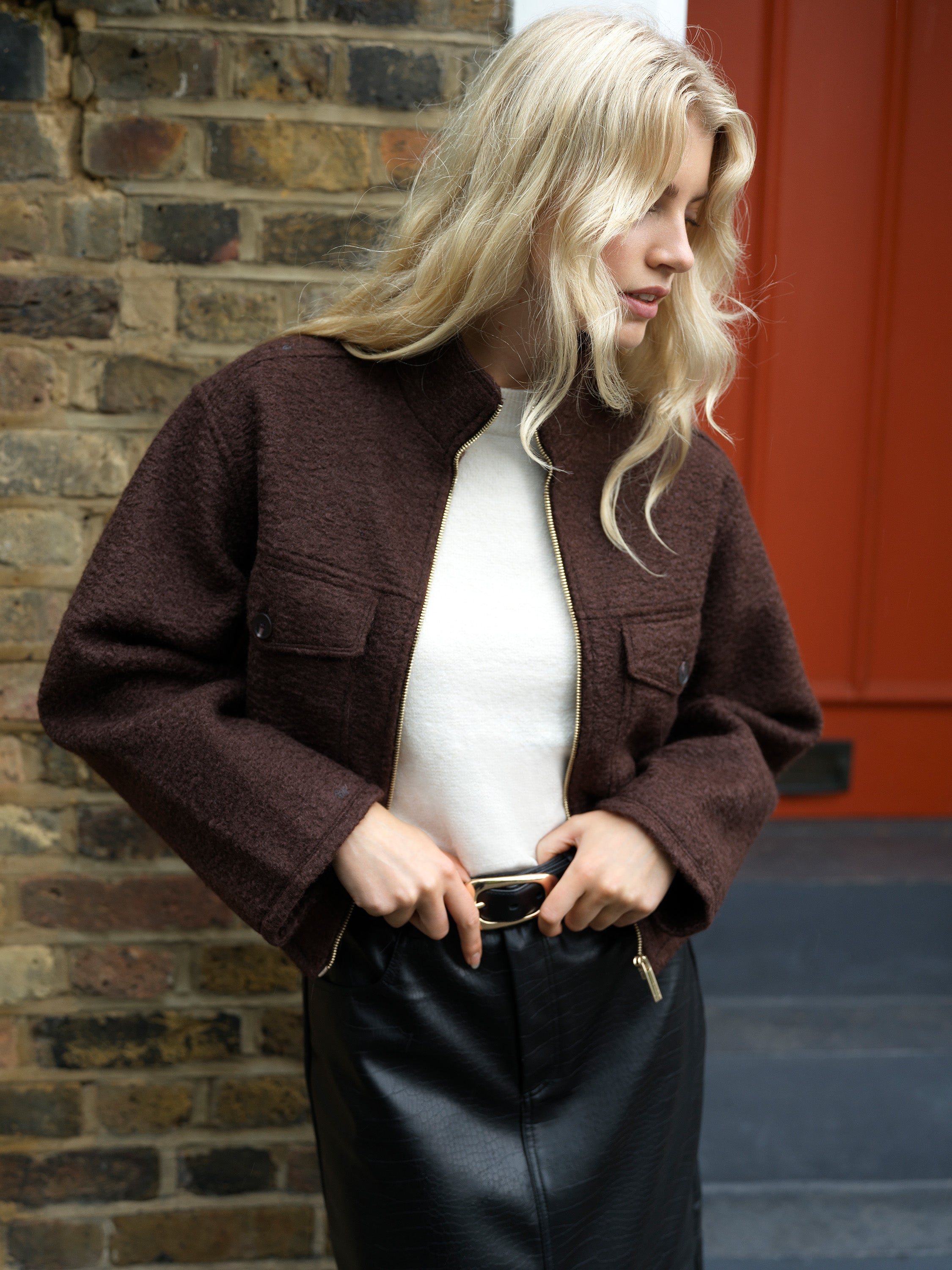 Dover Boucle Jacket Bitter Chocolate Brown French Connection UK