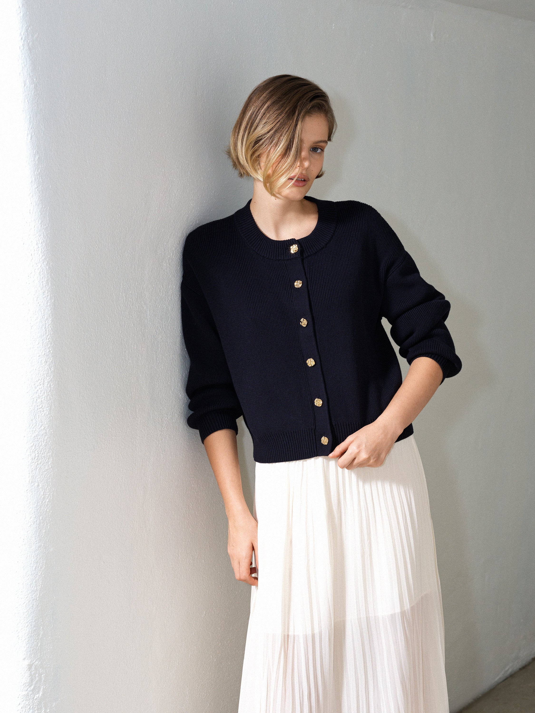 Milano Mozart Knit Button Down Cardigan Utility Blue | French