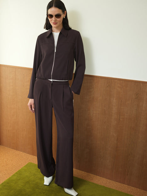 Vinnie Tailored Brown Zip Through Blouson Jacket