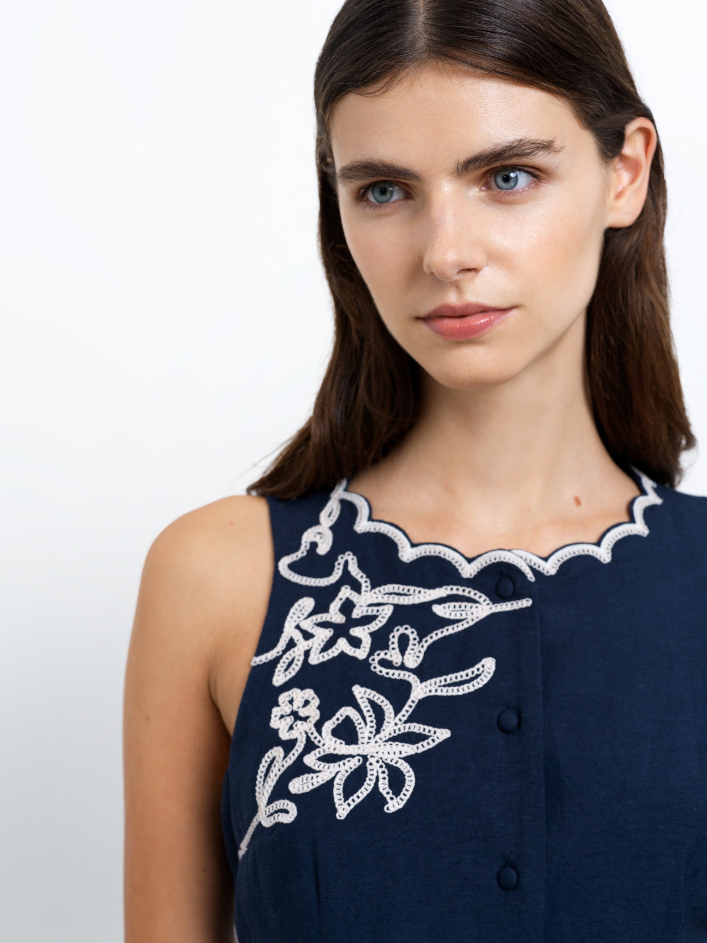 calissa mini dress Calissa Floral Embroidered Navy Mini Dress