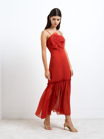 fcuk red dress French connection red whisper ruffled v-neck mini dress