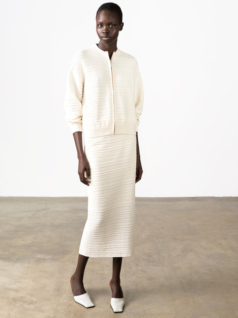 Mayim Ribbed Knit Cream Midi Skirt