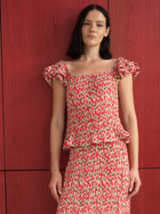 Noelle Floral Plisse Ruffle Peplum Top