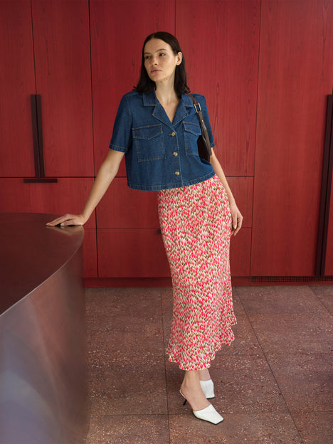Noelle Floral Plisse Fluted Hem Midi Skirt