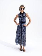 Skye Lace Godet Blue Midi Shirt Dress