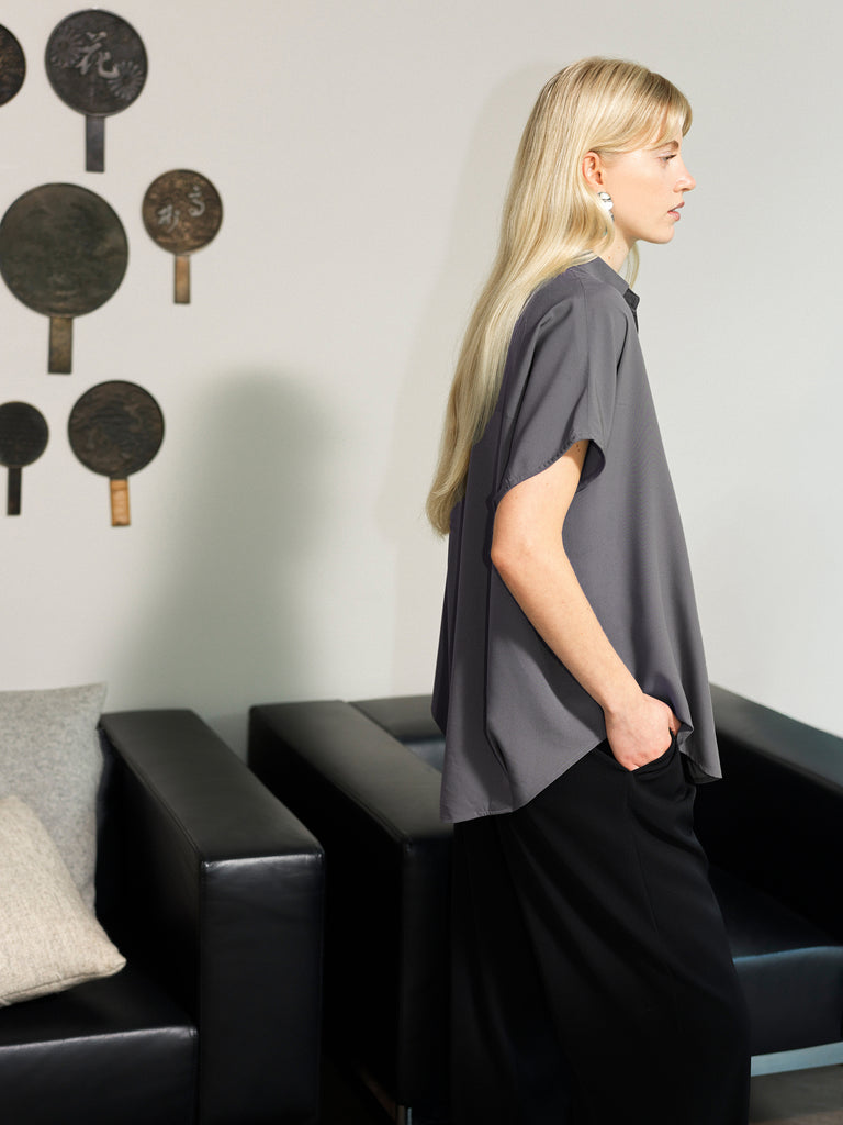 Crepe Light Recycled Popover Shirt Warm Graphite | French
