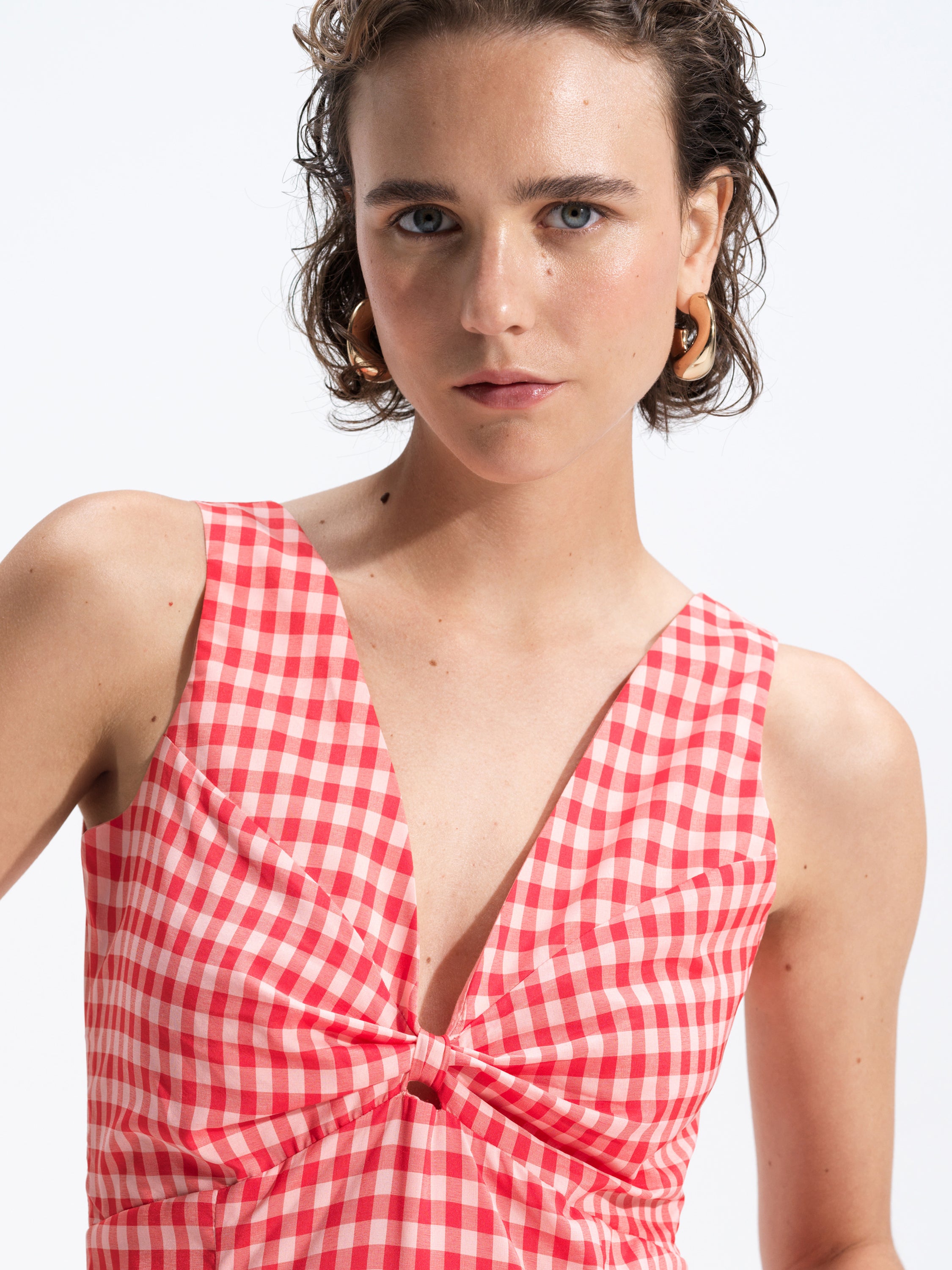 voluminous sleeveless midi dress Sheila Sleeveless Voluminous Red Gingham Midi Dress Watermelon Red