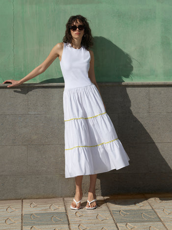 french connection white midi dress FRENCH CONNECTION Linen White Organic Cotton Midi Dress SIZE 4