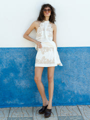 Calissa Embroidered Cream Wrapover Mini Skirt