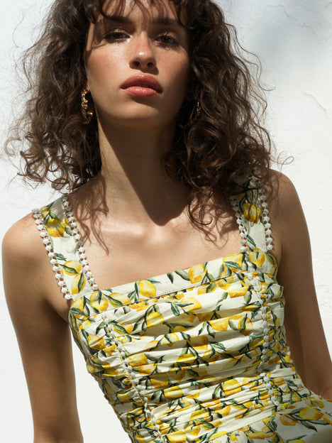 Barletta Lemon Ruched Sleeveless Midi Dress