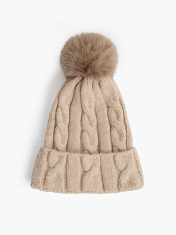 Cable Knit Pom Beanie Hat