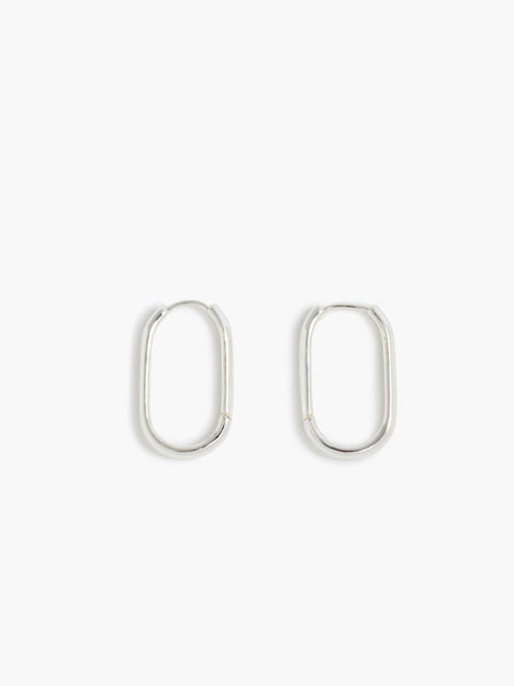 Silver Elongated Hoop Earrings