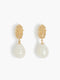 Gold Molten Disc Pearl Drop Earrings