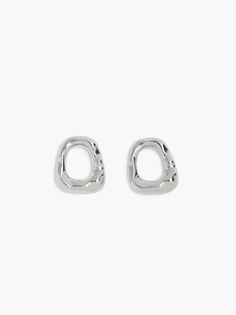 Silver Molten Ring Stud Earrings
