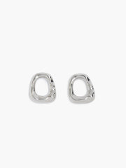 Silver Molten Ring Stud Earrings