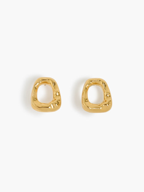 Gold Molten Ring Stud Earrings