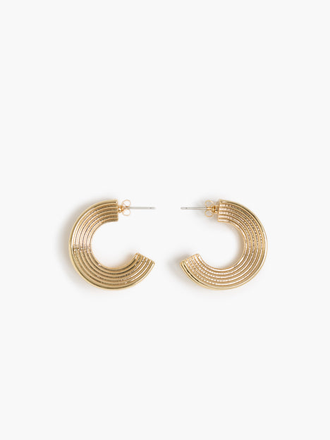 Gold Ridged Half Hoop Earrings