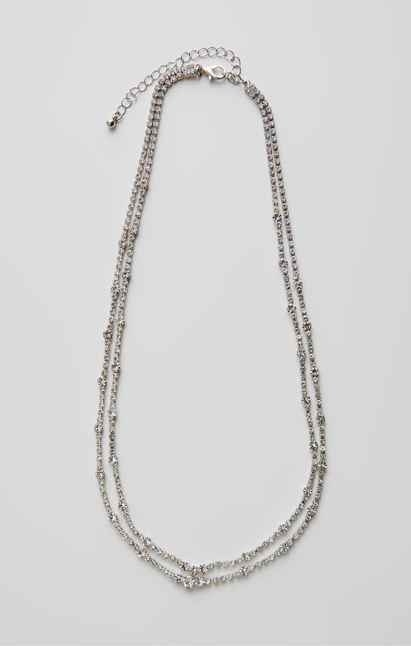 Double Row Diamante Necklace Silver Diamante French Connection UK